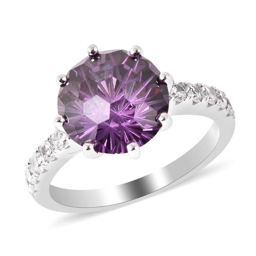 LS Honeycomb Cut Purple & White CZ Sterling Ring